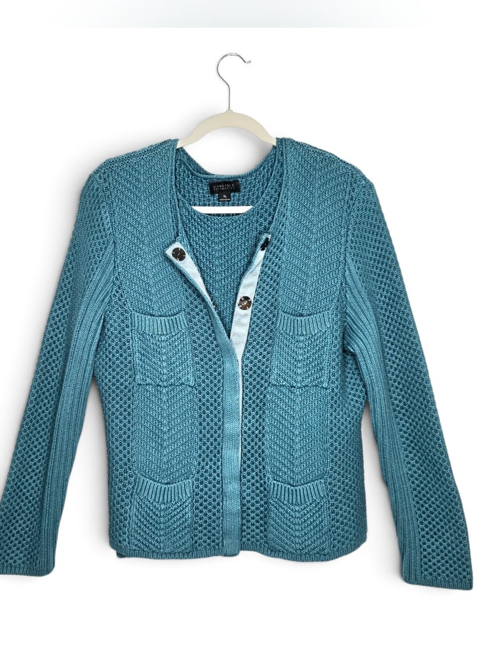 Carlisle Collection 2 Piece Sweater Set. Teal Blue, XL